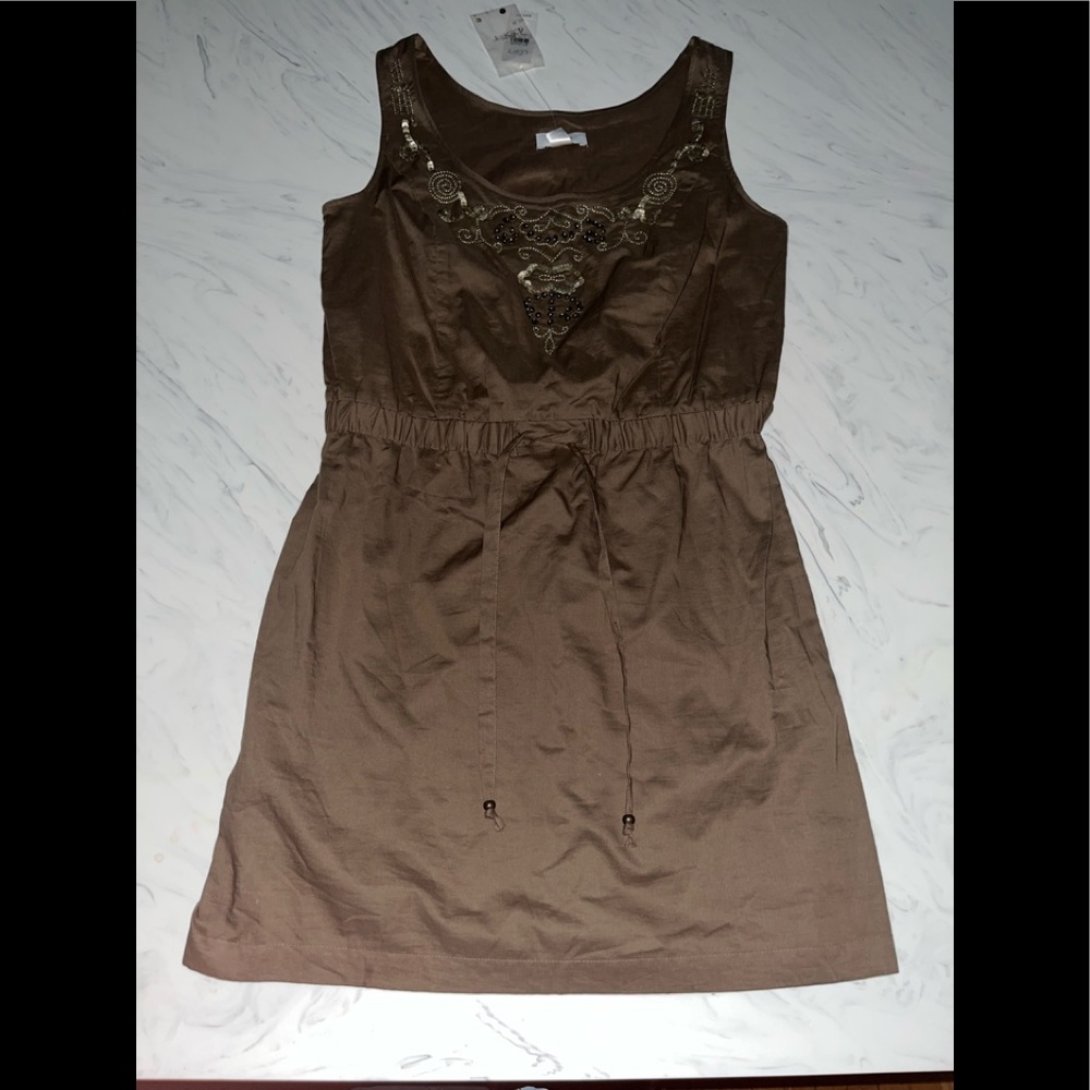 Ann Taylor loft brown tie waist sequin neck sun dress new nwt 6 $90